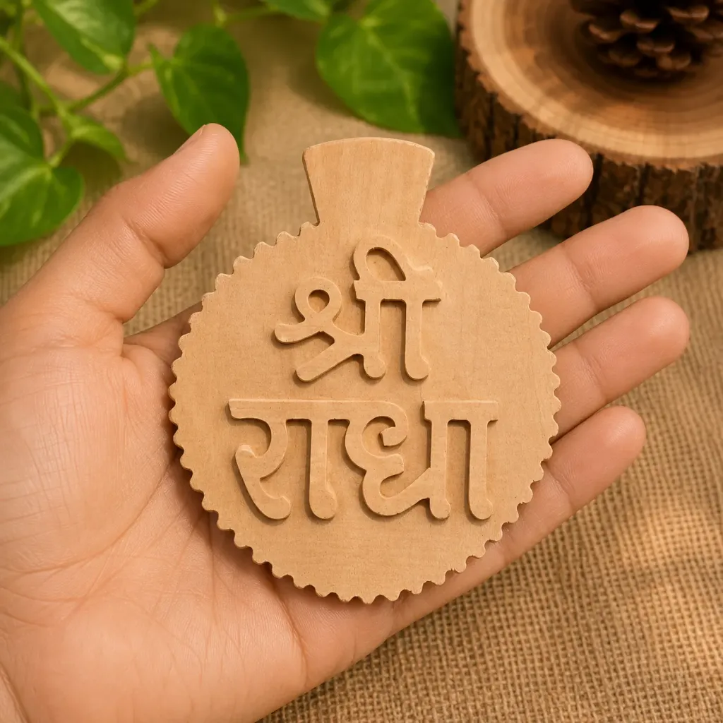 Shri Radha Naam Seva Kadamb Wood | Leaf Design (4 inch)