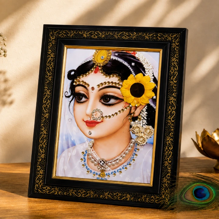 Shri Radha Handmade Chitrapat(Photo)  with Stone Shringar Pooja Room & Temple Decor 7 x 5
