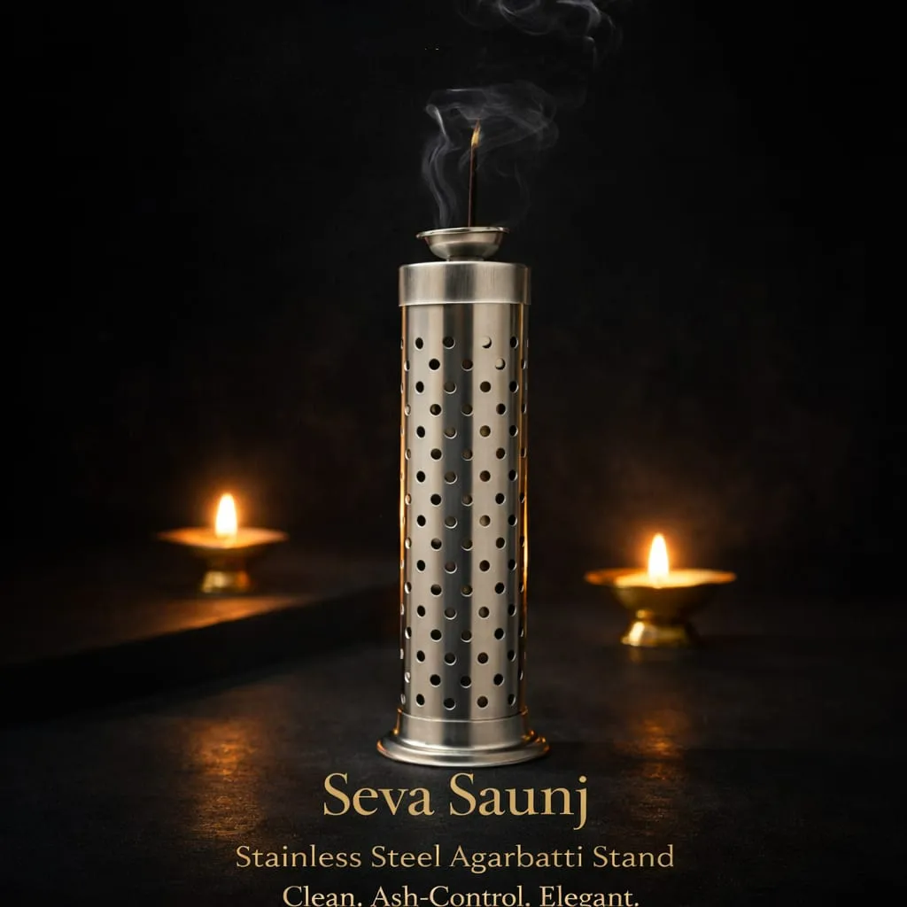 Premium Stainless Steel Safety Agarbatti Stand with Dhoop Holder | Ash Catcher Incense Burner for Home Temple, Puja Room & Meditation Space